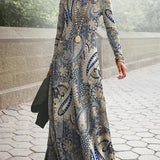 Vintage Geometric Print Autumn O Neck Boho Dress