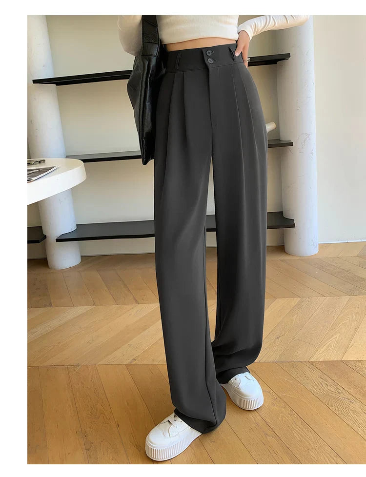 High Waisted Pants For Women 2025 New Fashion Button Up Wide Leg Office Ladies Pants