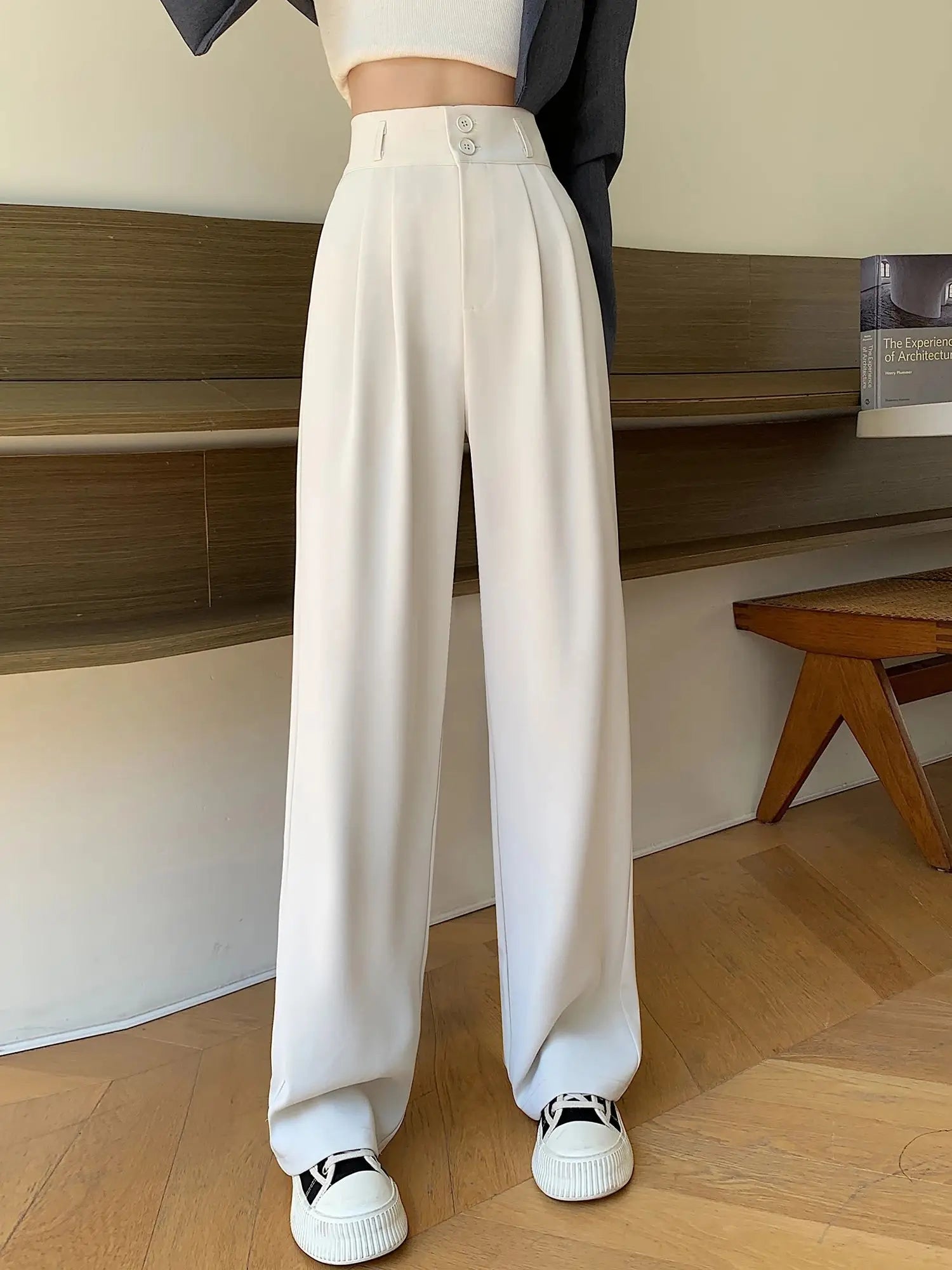 High Waisted Pants For Women 2025 New Fashion Button Up Wide Leg Office Ladies Pants