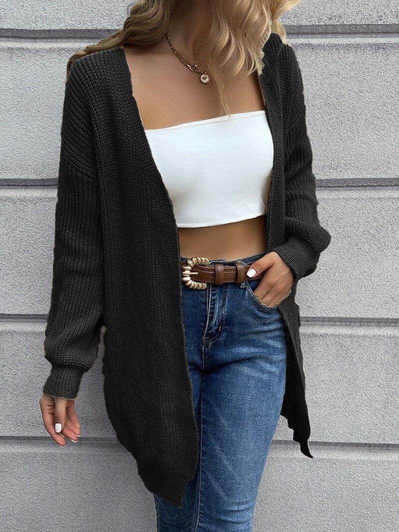 Casual Long Knitted Cardigan women sweater Jacket V-Neck Full Cardigans