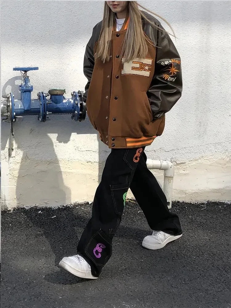 Women's High Street Hip Hop Loose Stitching 2025 Autumn New Oversized Coat