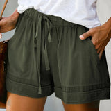 Womens Drawstring Solid Plus Size Splice Casual Elastic Waist Pocketed Loose Shorts женские 2025 New Short