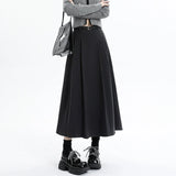 Woolen Pleated Womens 2025 New Autumn Winter Wool High Waist Ladies Elegant A-line Long Skirt