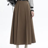 Woolen Pleated Womens 2025 New Autumn Winter Wool High Waist Ladies Elegant A-line Long Skirt