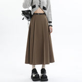 Woolen Pleated Womens 2025 New Autumn Winter Wool High Waist Ladies Elegant A-line Long Skirt