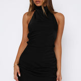 Just Small Talk Halter Mini Dress Black