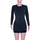 XXL plus size diamonds bodycon dress women slim fit mini long sleeve dress Sexy night club party dresses Tight vestidos mujer