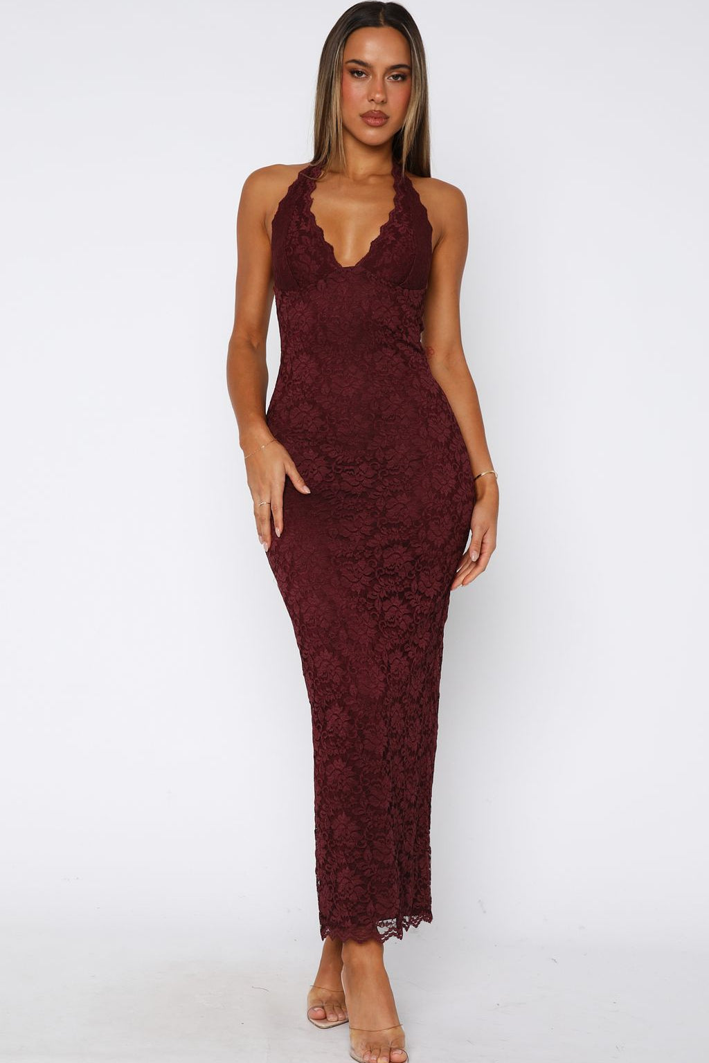 Destiny Lace Maxi Dress Burgundy