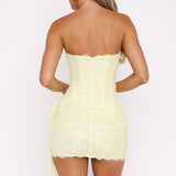 Forever Ever Strapless Lace Mini Dress Lemon