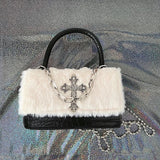 Y2K Gothic Soft Plush Cross Applique Chain Hot Girls Hip Hop Crossbody Bag