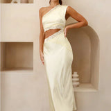 Emily One Shoulder Maxi Dress - Yellow