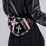 Y2K Coffin Shape Trendy Gothic Punk Cross Pattern Colorful Mini PU Bag