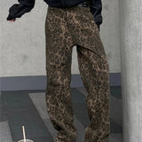 Y2k High Street Baggy Leopard Print High Waist Wide Leg Trouser
