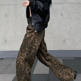 Y2k High Street Baggy Leopard Print High Waist Wide Leg Trouser