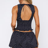 Runaway Heart Mini Skirt Navy Polka Dot