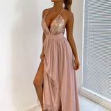Elegant Sequins Mesh Stitching Long Party Dress