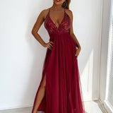 Elegant Sequins Mesh Stitching Long Party Dress