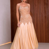 Contrast Sequins Mesh Panel Prom Dress