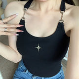Mysterious Sexy Chain Black Cross Print Black Crop Top
