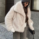 Faux Cropped Jacket Autumn Winter New Lapel Long Sleeve Thick Warm Coat