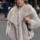 Faux Cropped Jacket Autumn Winter New Lapel Long Sleeve Thick Warm Coat