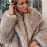 Faux Cropped Jacket Autumn Winter New Lapel Long Sleeve Thick Warm Coat