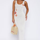 Butterfly Blossom Sequin Knit Maxi Dress White