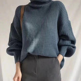 Korean Simple Lazy Wind Loose Long Sleeve Office Lady Knitted Pullovers Vintage Autumn Sweater
