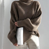 Korean Simple Lazy Wind Loose Long Sleeve Office Lady Knitted Pullovers Vintage Autumn Sweater