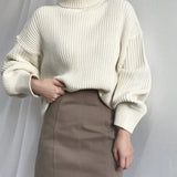 Korean Simple Lazy Wind Loose Long Sleeve Office Lady Knitted Pullovers Vintage Autumn Sweater