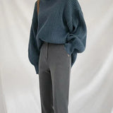Korean Simple Lazy Wind Loose Long Sleeve Office Lady Knitted Pullovers Vintage Autumn Sweater