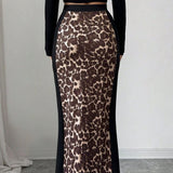 Leopard Printed High Waisted Bodycon Split Skirt
