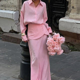 Elegant Creative Street Style Solid Long Sleeve Shirtdress Two Piece Set