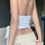 Polka Dot V-Neck Tie Halter Crop Top