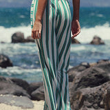 Beach Style Striped Drawstring Wide Leg Pants