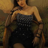 Rhinestone Strapless Bandage Ruched Party Dress
