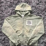 Embroidered Patch Zip Up Hoodie