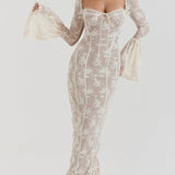 Bodycon Lace Flare Sleeve Maxi Dress