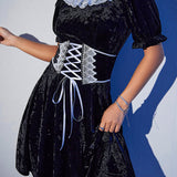 Sexy Black Harajuku Party Corset A-Line Velvet Summer Fashion Emo Chic Elegant High Waist Dress
