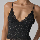 Lace Trim Floral V Neck Sexy Cami Top