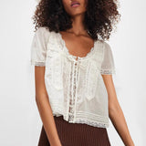 Lace Trimmed Tie Front Blouse