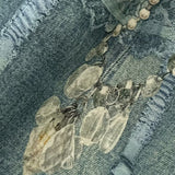 Lace Pearl Chain Printed Vintage Washed Casual Jeans