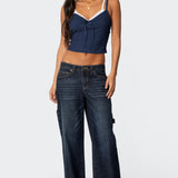 Faux Two Piece Bow Lace Sweet Crop Top