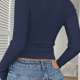Lace Button Detail V-Neck Knit Top