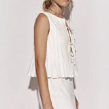 Solid Ruffled Tie Linen Cotton Shirt Tank Top