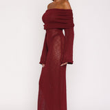 Made It Out Long Sleeve Boucle Maxi Dress Burgundy
