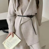 Loose Knit Big Collar Coat Wide-Leg Pants Two Piece Set