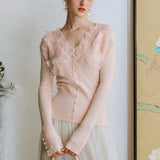 Feather Lace Detail Knit Top