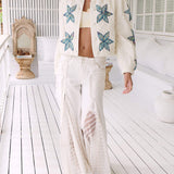 Long Sleeve Button Embroidered Cropped Jacket