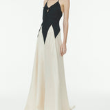 Fashion Contrasting Stitching Slim Suspender Maxi Dress